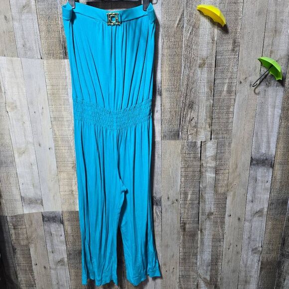 Trina Turk Blue Strapless Wide Leg Jumpsuit - Picture 1 of 5